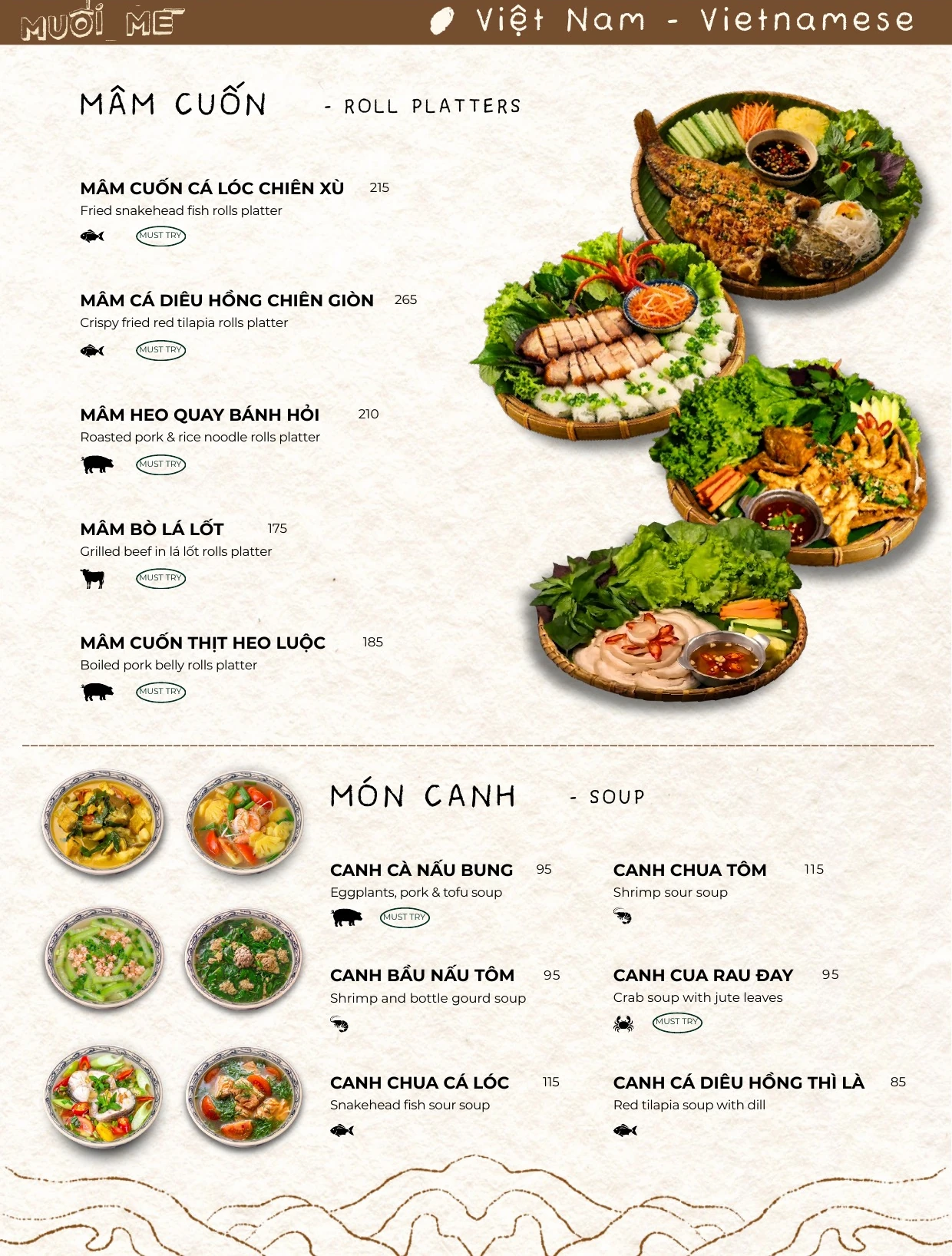 Muối Mè — Mâm cuốn & Món canh