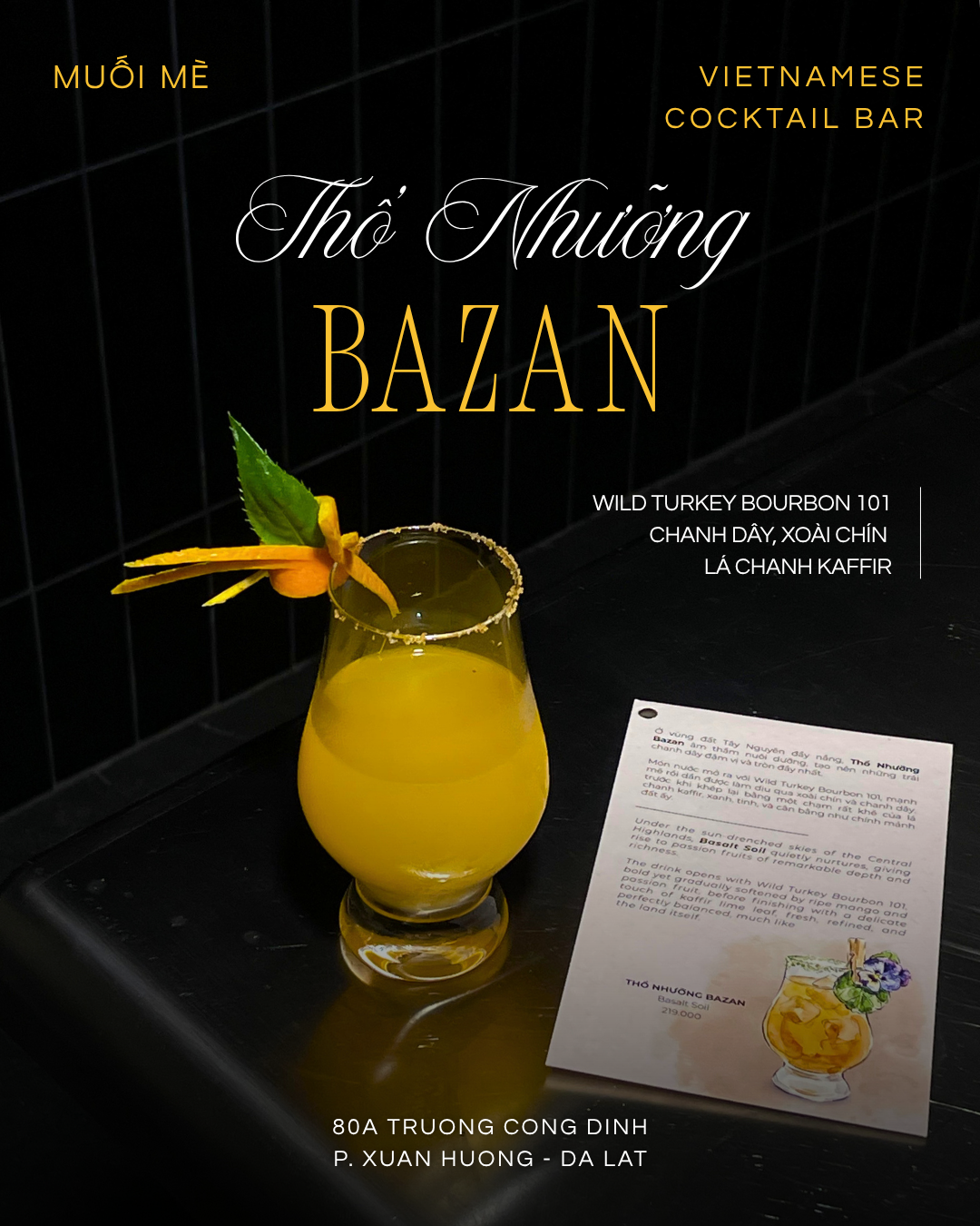 Thổ Nhưỡng Bazan cocktail poster for Muối Mè Cocktail Bar